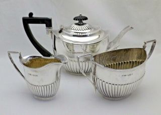 Antique Batchelor Solid Silver 3 Piece Tea Set Teapot Sugar & Cream Shef 1897
