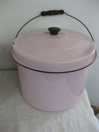 Rare Vintage Pink Enamelware Enamel Large Cooking Pot Or Diaper Pail Or Canner