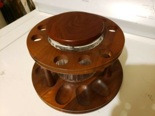 Vintage Walnut Wood Rotating 9 Pipe Holder/rack With Humidor - Decatur Industries