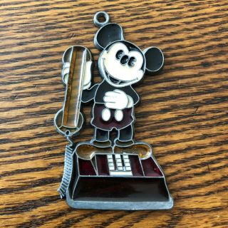 Vintage Walt Disney Mickey Mouse Telephone Phone Stained Glass Metal Ornament