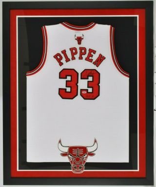 Scottie Pippen Autographed/signed Chicago Bulls Framed Jersey Hof 10 Insc.  Psa