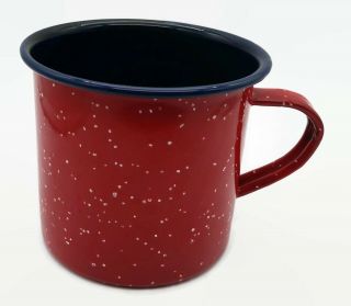 Vintage Red Spotted White Blue Trim Enamelware Enamel Coffee Cup Mug Home Decor