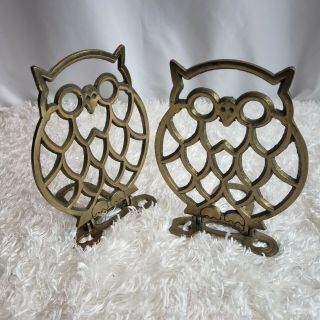 Vintage Brass Owl Bookends Fold Flat For Storage