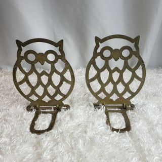 Vintage Brass Owl Bookends fold flat for storage 2