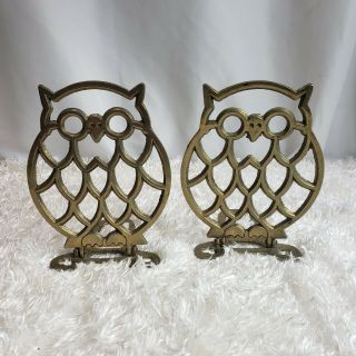 Vintage Brass Owl Bookends fold flat for storage 3