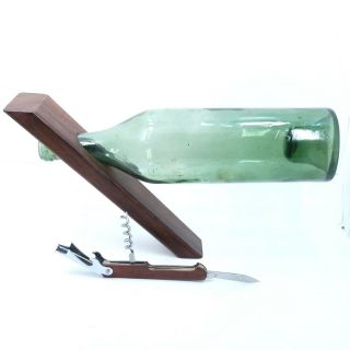 Vintage Mahogany Wood Gravity Defying Wine Bottle Stand And Jack - Knife Opener
