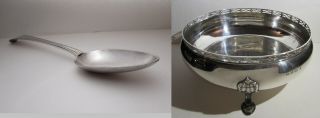 John Scofield Solid Silver Spoon 1777,  A Solid Silver Fruit Bowl Mappin & Webb
