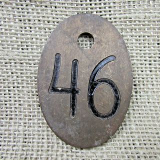Vintage Large Brass Number Cow Tag Double Sided Steampunk Farm Dairy Marker 46