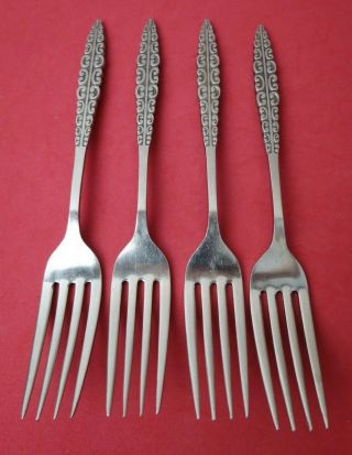 4 Vintage Stanley Roberts Stainless Dinner Forks 7.  5 " Mod Scroll Design Srb152