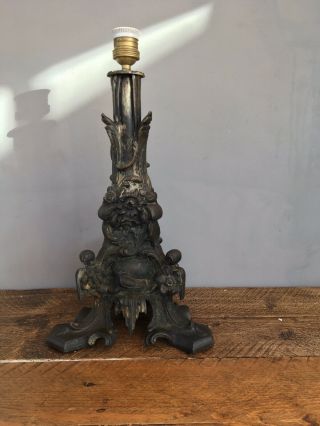 Old Antique French Table Lamp Bronze Art Nouveau For Restoration