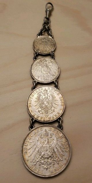 Vintage German Silver Coin Pendant Germany Over 100 Years Old 1888 1913 1906