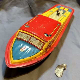 Vintage Ohio Art Tin Litho Speedboat Speed Boat 10154 Wind - Up 1950s 14 1/2 "