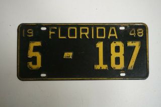 Vintage 1948 Florida License Plate 5 - 187 A13