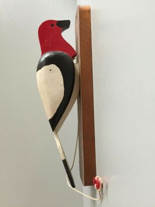 Vintage 1970s Folk Art Carved Woodcraft Red Headed Woodpecker Door Knocker