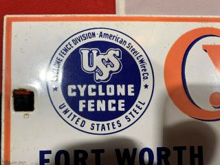 Vintage Cyclone Fence Fort Worth Texas United States Steel Porcelain Sign 2