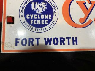 Vintage Cyclone Fence Fort Worth Texas United States Steel Porcelain Sign 3