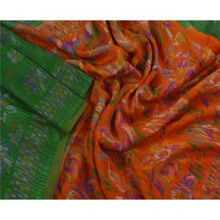 Tcw Vintage Green Saree 100 Pure Silk Printed 5 Yard Sari Craft Fabric 2