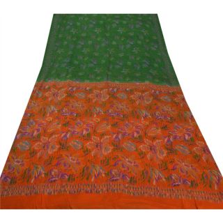 Tcw Vintage Green Saree 100 Pure Silk Printed 5 Yard Sari Craft Fabric 3