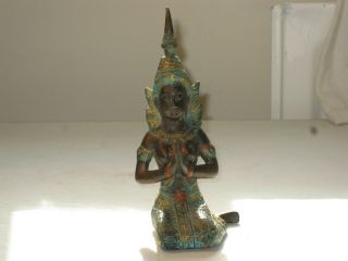 Antique Thai Gilt Bronze Cold Painted Namaskara Mudra Figure