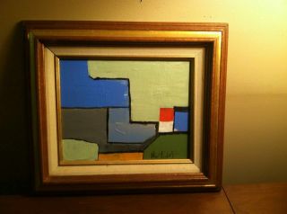 Mid Century Modern Style Abstract Painting Signed Vintage Frame