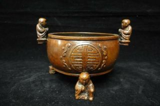 Very Rare Old Chinese Bronze Buddhas Carving Incense Burner Censer Marks