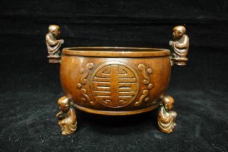 Very Rare Old Chinese Bronze Buddhas Carving Incense Burner Censer Marks 2