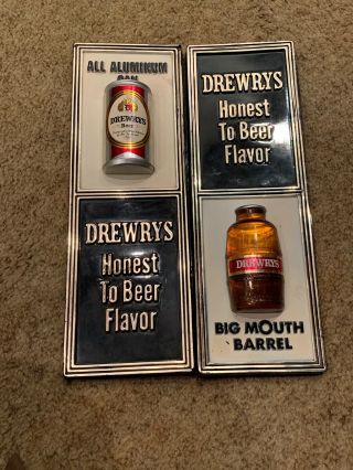 2 Vintage Drewrys Beer Signs South Bend Indiana All Aluminum Can & Big Mouth