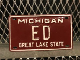 Ed Vintage 60s Michigan Great Lake State Bicycle Vanity Metal License Plate