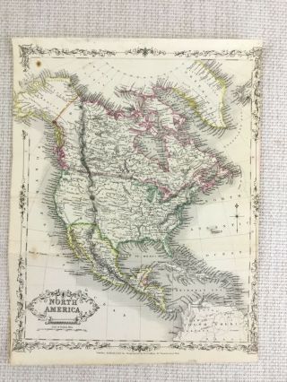 1848 Antique Map Of North America United States 19th C Hand Coloured Engraving