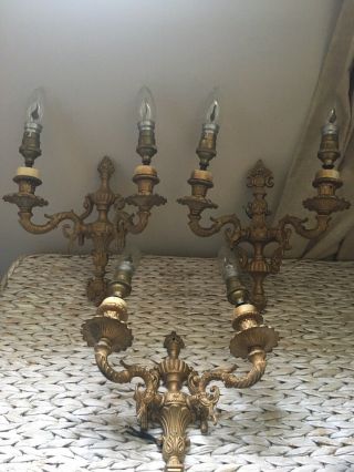 Set Of 3 Vintage Ornate Brass Sconce Wall Lights