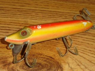 Vintage Fishing Lure Wooden Heddon Vamp 7500 Rainbow Rb Glass Eyes C.  1940 