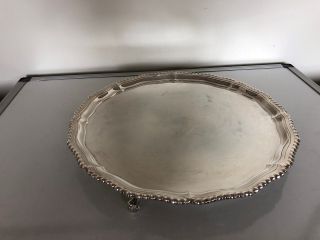 Beaded Edged Silver Plated Tray On 3 Shell Shaped Feet (spt 51a)