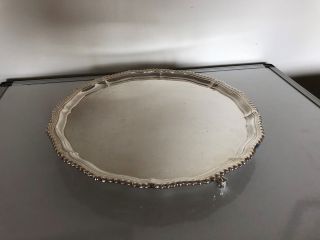 BEADED EDGED SILVER PLATED TRAY ON 3 SHELL SHAPED FEET (SPT 51A) 2