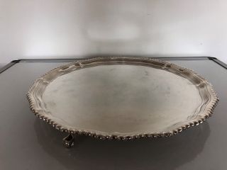 BEADED EDGED SILVER PLATED TRAY ON 3 SHELL SHAPED FEET (SPT 51A) 3