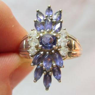 Vintage Estate Sterling Silver 925 Ring With Blue & White Stones - Size 11