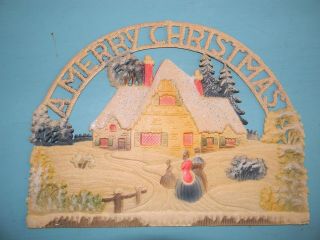 Antique Vintage German Die Cut Paper Merry Christmas Antique Sign
