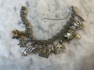 Vintage Elco Sterling Silver Charm Bracelet W/ 13 “lucky ” Charms From 1960 