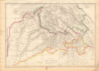 1863 Large Antique Map - Dispatch Atlas - India - The Punjab,  Cashmere &c
