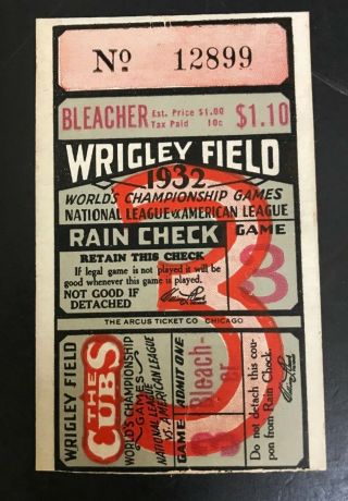 1932 Baseball World Series Cubs Yankees Ticket Stub Game 3 Babe Ruth Called Shot