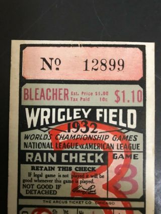 1932 Baseball World Series Cubs Yankees Ticket Stub Game 3 Babe Ruth Called Shot 3