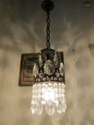 Antique Vintage Mini Swarovski Crystal Chandelier Lamp 1940s 6 In Dmtr