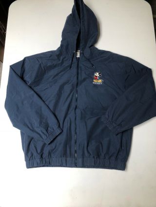 Vintage Walt Disney World Mickey Mouse Adult Jacket Sz L Hooded Coat Navy
