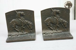 Bronze Bookends Indian On Horse End Of The Trail Vintage American West Western