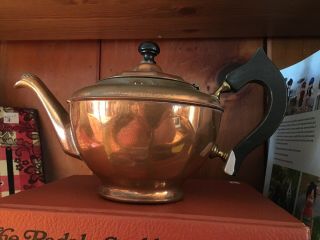 Vintage Copper Wood Handled Pitcher Coffee Tea Pot 6 Inches