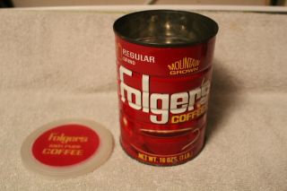 Vintage Folgers Coffee Can Drip Grind Tin Mountain Grown 16 Oz.  With Lid