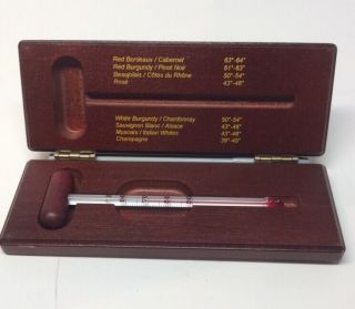 Vintage Wine Thermometer With Vintage Wooden Case