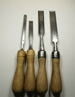 Vintage Stanley D Chisel 3/4 ",  3 More Wood Chisels: 3/8 ",  1/2 ",  3/4 " - 4 Total