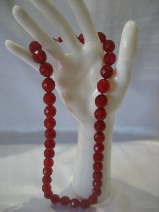 Estate Vintage Red Faceted Single Strand Glass Bead Necklace