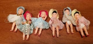Set Of 6 Vintage 1960s Cake Toppers Party Decor Baby Dolls Assorted Colors Old