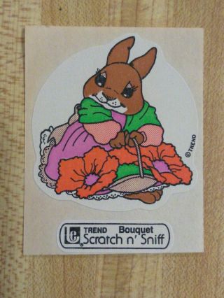 Vintage 80s Large Trend Rabbit Bouquet Scratch - And - Sniff Sticker